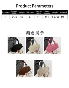 Size chart and five color options for coffin shaped crossbody bags with cross embossing