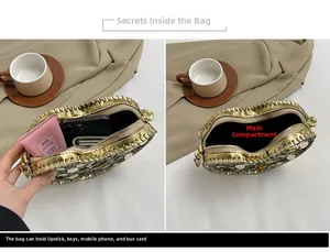 Internal storage detail showing capacity for phone and essentials in sequined heart bag