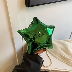 Women Fashion Star Shaped Acrylic Crossbody Bag Vintage Metallic Mirror Finish Chain Shoulder Bag Y2K Street Style Handbag