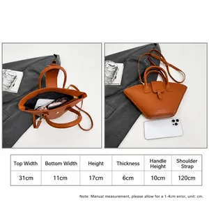 Size guide for retro fan-shaped handbag with dimensions and shoulder strap length info