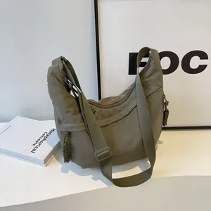 Damen Fashion Nylon Mond Schultertasche Casual Crossbody Einfarbig Dumpling Bag Mit Geflochtenem Zipper Verstellbarer Gurt