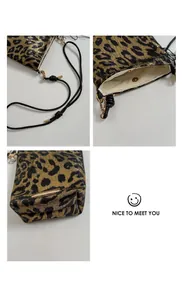 Détails du sac de téléphone léopard avec boucle magnétique dorée et bandoulière corde