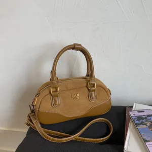 Bolso Boston Minimalista De Ante Sintético Para Mujer Estilo Retro Maillard Costuras En Contraste Bolso De Mano Bandolera