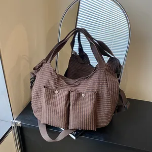 Bolso de Mano de Lona a Cuadros Casual para Mujer Gran Capacidad Bolso de Hombro Multibolsillo para Escuela Diaria Viaje Trabajo