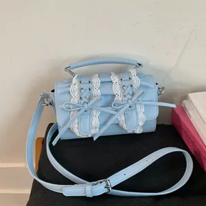 Bolso Bandolera de Cuero PU para Mujer con Encaje y Lazo Estilo Lolita Bolso de Mano Pequeño Cuadrado Moda Diaria