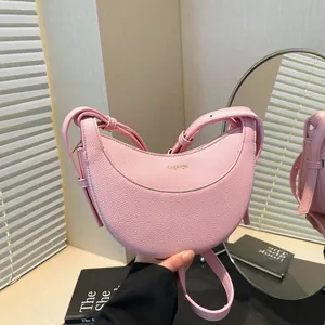 Sac Croissant en Cuir PU à Lettre Mode pour Femmes Sac à Bandoulière Hobo Urbain Simple Avec Bandoulière Réglable Sac à Main Couleur Unie