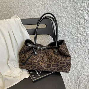 Bolso Tote para Mujer con Textura de Ante Esmerilado Gran Capacidad Estampado de Leopardo Bolso de Hombro Vintage de Cuero Sintético para Oficina Diario