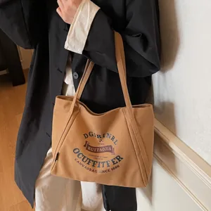 Bolso tote de lona vintage con estampado retro y gran capacidad de hombro