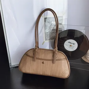 Sac Sous l'Aisselle en Cuir PU à Texture Tissée Rétro Grande Capacité Couleur Unie Sac à Épaule Minimaliste Sac à Main Femmes