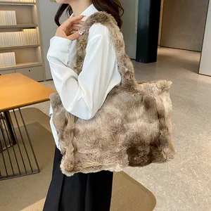 Bolso tote de felpa marrón en piel sintética con gran capacidad para moda de otoño