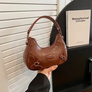Bolso de Media Luna para Mujer de Cuero PU con Textura Arrugada Retro Hobo Bolso de Axila Bolso de Hombro con Hebilla de Metal para Viaje Diario