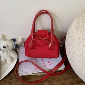 Bolso de Mano Mini de Cuero PU Mate Vintage para Mujer Con Lazo de Mariposa Bolso Bandolera Retro para Uso Diario