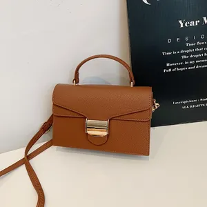 Sac à Bandoulière Minimaliste en Cuir PU pour Femmes Motif Litchi Boucle en Métal Rétro Sac à Épaule Polyvalent pour Quotidien