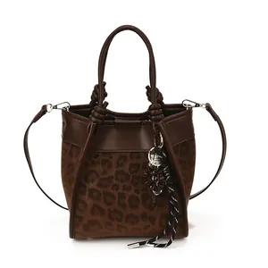 Sac seau chic imprimé léopard avec poignées nouées et bandoulière amovible femme