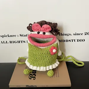 Handmade Crochet Knitted Monster Bucket Bag For Women Ugly-Cute Sausage Mouth Cartoon Shoulder Crossbody Mobile Phone Bag