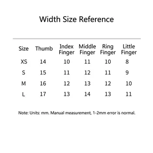 Detailed nail size guide chart for red leopard press-on nails with XS to L measurements