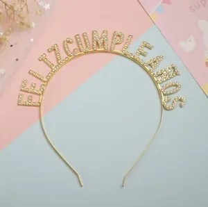 Cerchietto dorato Feliz Cumpleaños con strass per decorazioni di festa di compleanno spagnola