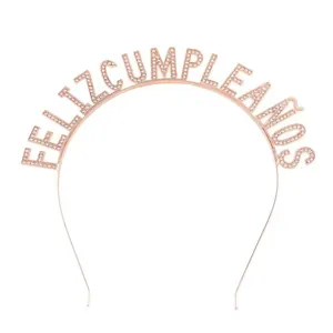 Cerchietto Spagnolo Feliz Cumpleaños Buon Compleanno in Metallo con Strass Decorazione per Festa di Compleanno Accessorio per Capelli Tiara per Donna Bambini