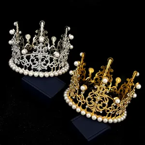 Luxueuse Couronne Tiara en Alliage avec Künstliche Perles d'Imitation et Strass pour Enfants Filles Anniversaire Mariage Or Argent Accessoires Cheveux