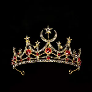 Retro Baroque Alloy Rhinestone Moon Star Crown Tiara For Women Wedding Pageant Birthday Princess Hair Accessories Headpiece