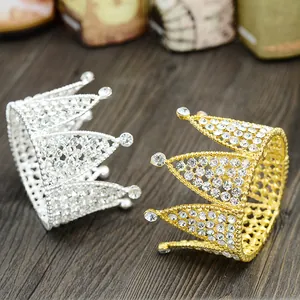 Elegant gold and silver crystal crown set for cake toppers or bridal hair accessories