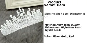 Detailed size specifications for baroque bridal tiara with pearls and crystals