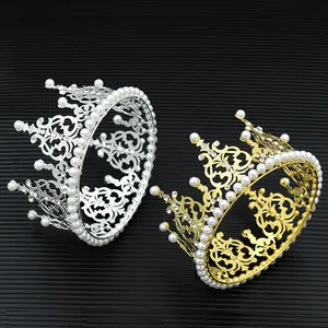 Élégante Couronne Diadème Ronde Alliage Fer Fausses Künstliche Perles Strass Décoration Gâteau Mariage Fête Accessoires Cheveux