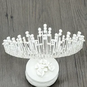 Artificial Baroque Pearl Rhinestone Bridal Crown Tiara For Wedding Birthday Cake Topper Party Hair Accessories Women Girls