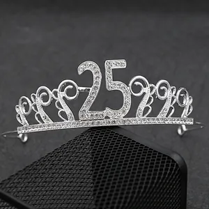 Silberne Legierung Krone mit Strass-Zahl 25 für Geburtstagskuchen oder als Haarschmuck