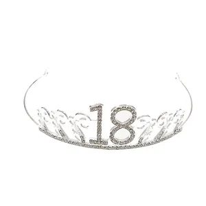 Silberne Tiara zum 18. Geburtstag für Torten oder als Kopfschmuck mit Strasssteinen