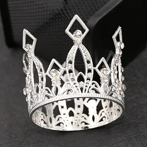Mini silver crown tiara with sparkling white rhinestones for kids hair or cake topper