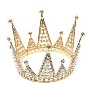 Tiara da sposa dorata con perle e cristalli per matrimoni e decorazioni per torte