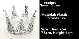 Détail mini couronne argentée avec strass pour gâteau, diamètre de 7,5 cm environ