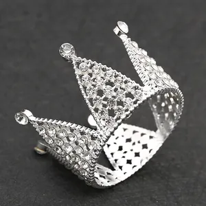 Mini couronne de gâteau en alliage argenté avec strass brillants pour bijoux de mariée