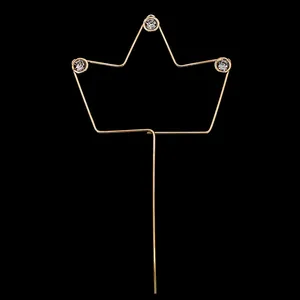 Golden crown cake topper with sparkling crystals on black background for party decor