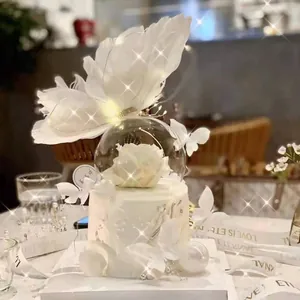 Luminous Feather Butterfly Angel Wings Cake Topper With Led Warm Light For Birthday Wedding Party Cake Decoration Ornament