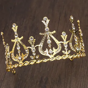 Vintage Barock Strass Herz Krone Tiara Legierung Gold Silber Ajouré Hochzeitstorte Topper Haarschmuck Für Damen Party