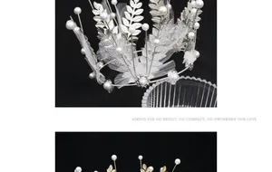 Detail showing baroque pearl crown with golden leaves and intricate texture on black background