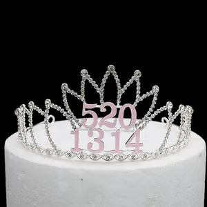 Exquisite silver rhinestone crown cake topper with 520 and 1314 numeric design