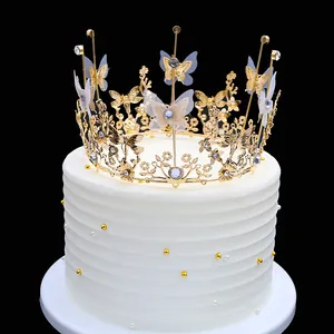 Corona Elegante in Lega con Farfalle Strass Ali di Rete Topper Torta Compleanno Accessori per Capelli Matrimonio Gioielli