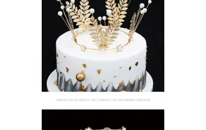 Macro detail of golden leaf tiara cake topper with pearls and intricate vein textures