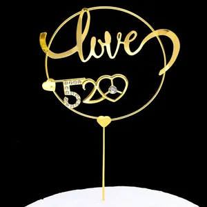 Golden Love 520 cake topper with sparkling rhinestones and elegant heart shape decoration
