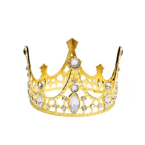 Vintage Alloy Rhinestone Crown Cake Topper Mini Tiara For Birthday Wedding Party Hair Accessories Women Kids Decoration