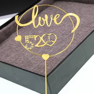 Golden 520 love heart cake topper with rhinestones for Valentine decoration