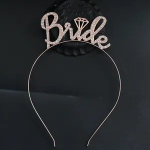 Rose gold metal Bride headband with sparkling rhinestones and diamond ring icon for weddings