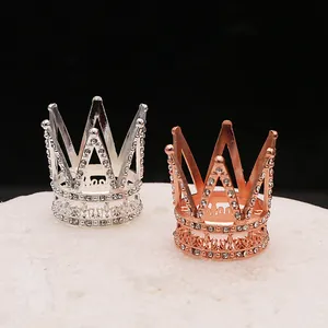 Mini Rhinestone Crown Cake Topper Alloy Princess Tiara For Birthday Party Wedding Baking Decoration Gold Silver Rose Gold