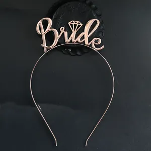 Detail of rose gold Bride headband with diamond icon for wedding hair accessory