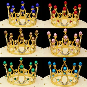 Couronne en Alliage Vintage avec Strass et Perles d'Imitation Décoration de Gâteau pour Anniversaire Mariage Fête Enfants
