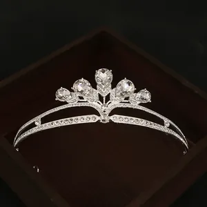 Elegant silver bridal tiara with sparkling pear-cut rhinestones for weddings and parties