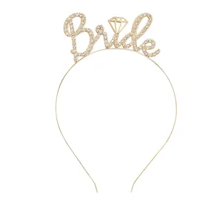Elegant gold Bride headband with sparkling rhinestones for weddings and bridal showers